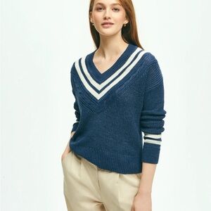 Brooks Brothers Relaxed Linen Tennis Navy Sweater Large Preppy